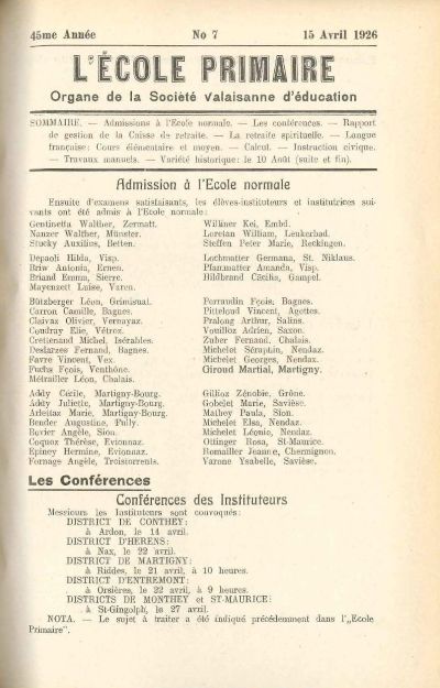 N° 07 Ecole primaire avr 1926