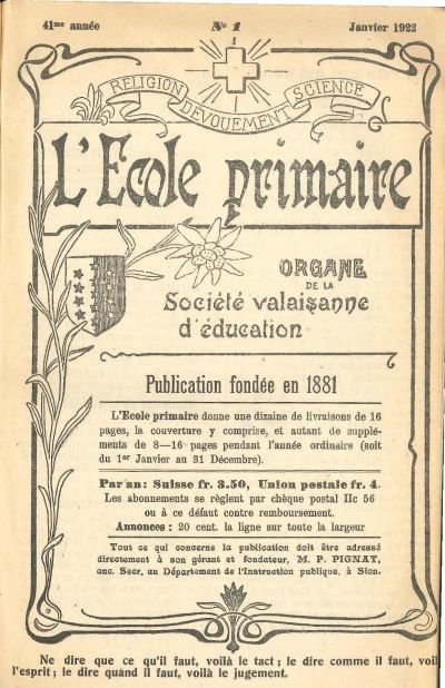 N° 01 Ecole primaire jan 1922