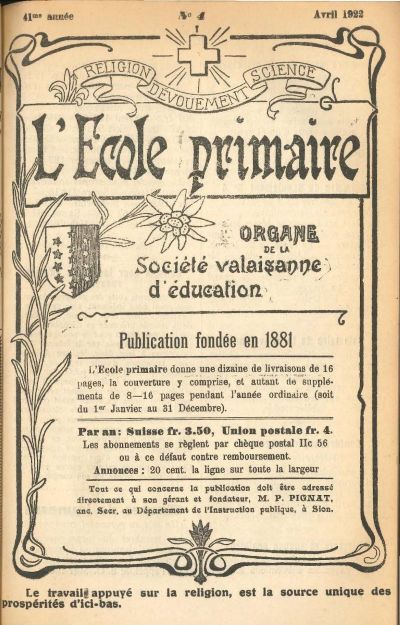 N° 04 Ecole primaire avril 1922