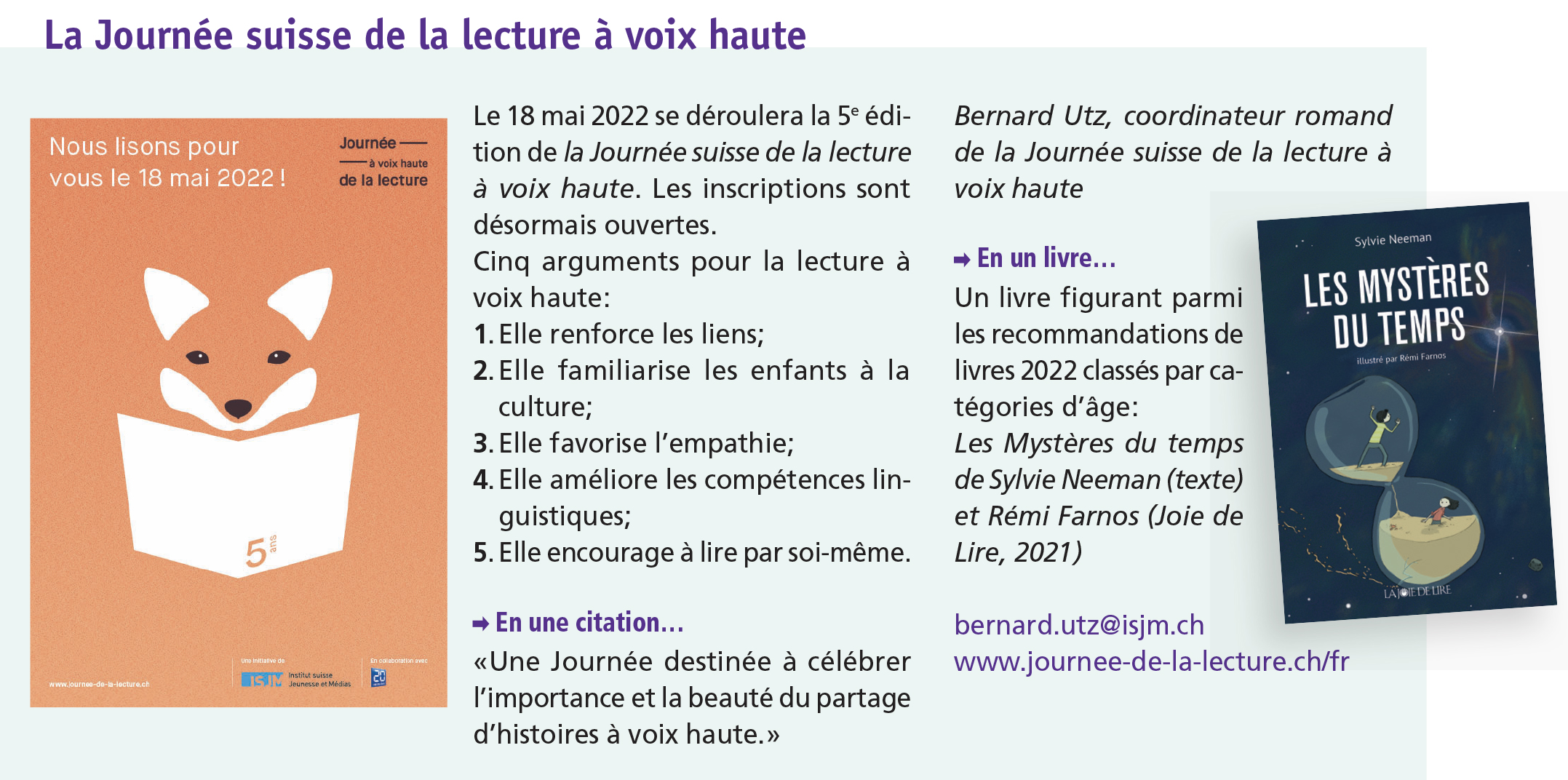 Journée suisse de la lecture à voix haute